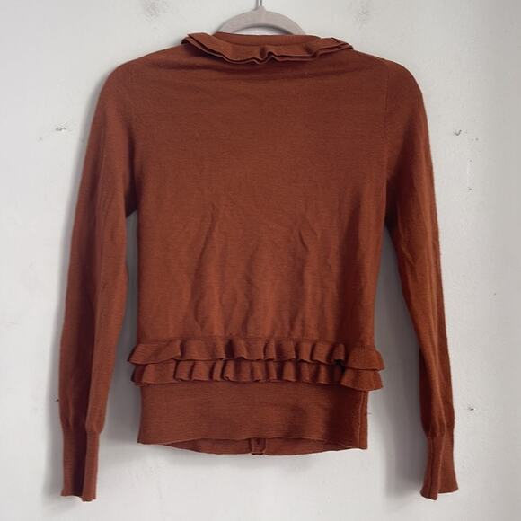 J. Crew 100% merino wool ruffle front deep V neck cardigan sz XS - Picture 6 of 6